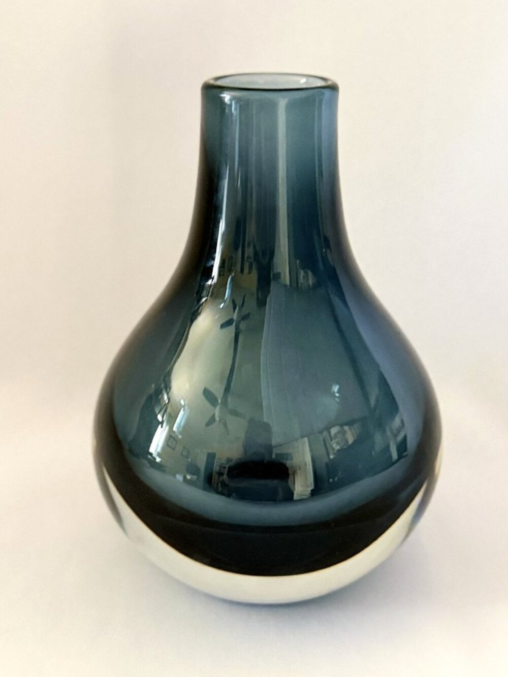 Krosno Poland Handblown Art Glass Vase Smokey Blue & Clear Sommerso Style 6"